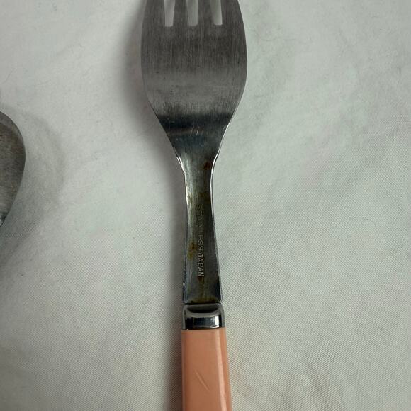 VTG Set of 8 Stainless Flatware Pink Plastic Handle Japan Knives Tea Spoon Forks - Picture 7 of 12